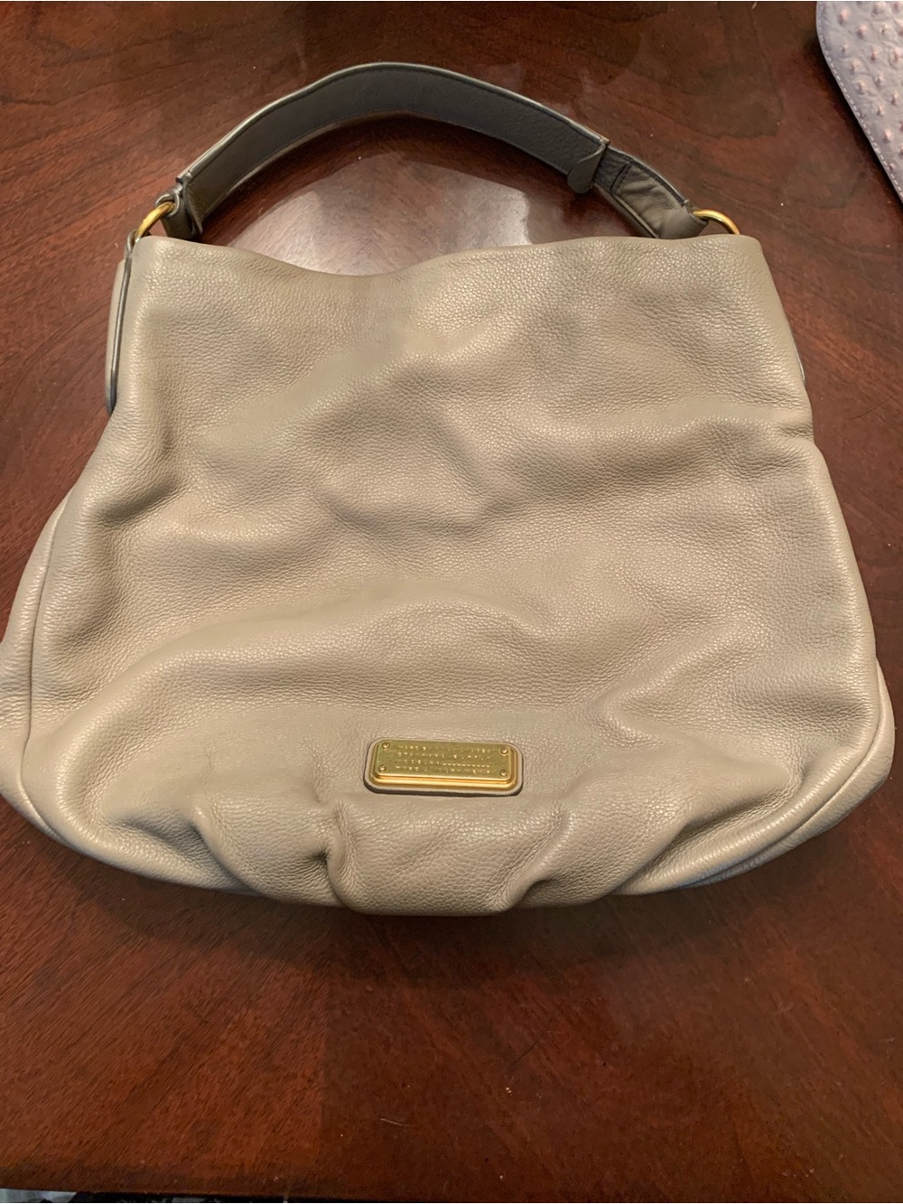 Marc Jacobs Taupe Pebbled Leather Shoulder Hobo with Gold Plate